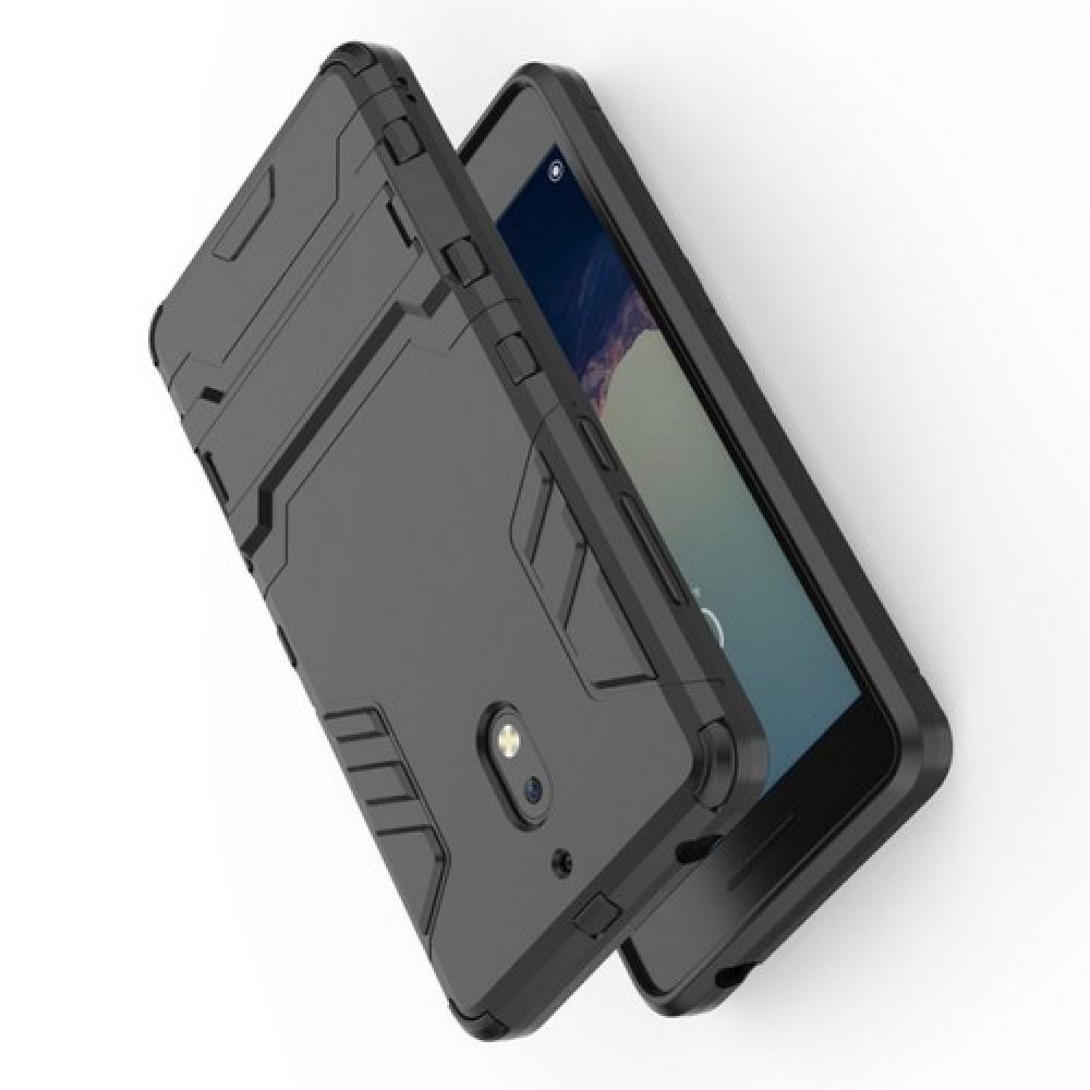 Защитный усиленный гибридный чехол противоударный с подставкой для Nokia 2.1 2018 Черный