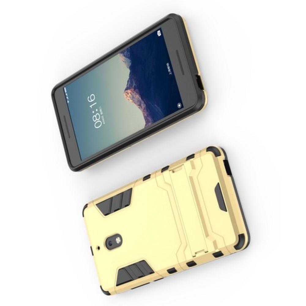 Защитный усиленный гибридный чехол противоударный с подставкой для Nokia 2.1 2018 Золотой