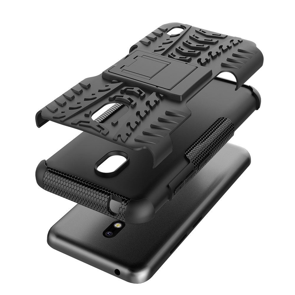 Защитный усиленный гибридный чехол противоударный с подставкой для Nokia 2.2 Черный
