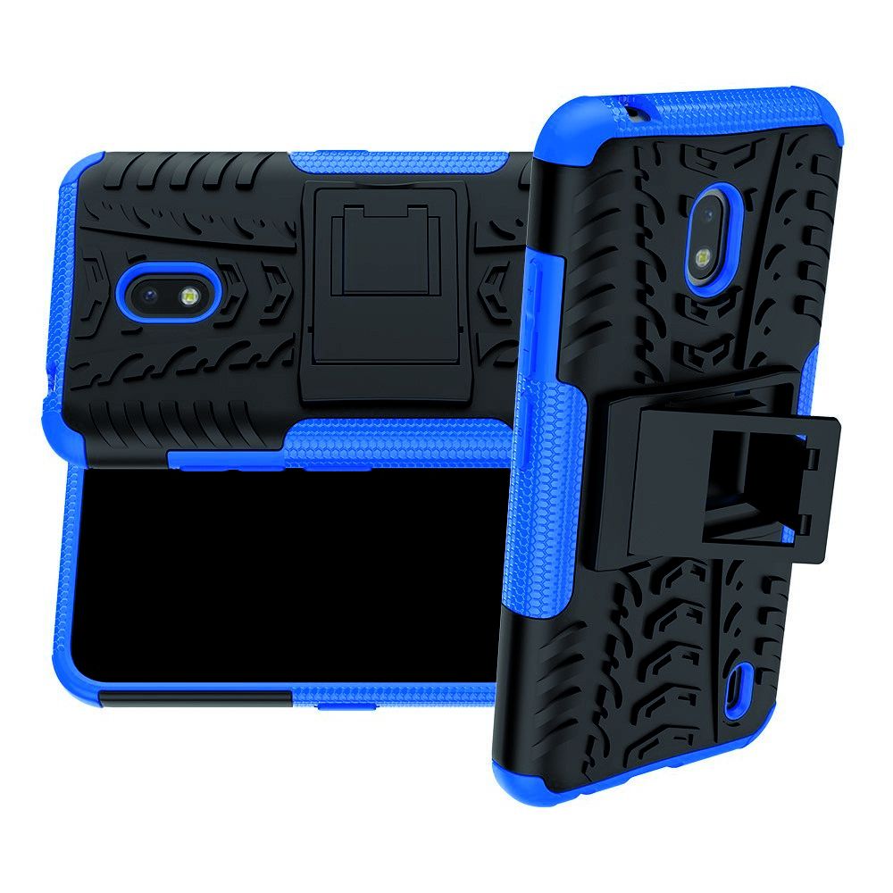 Защитный усиленный гибридный чехол противоударный с подставкой для Nokia 2.2 Синий