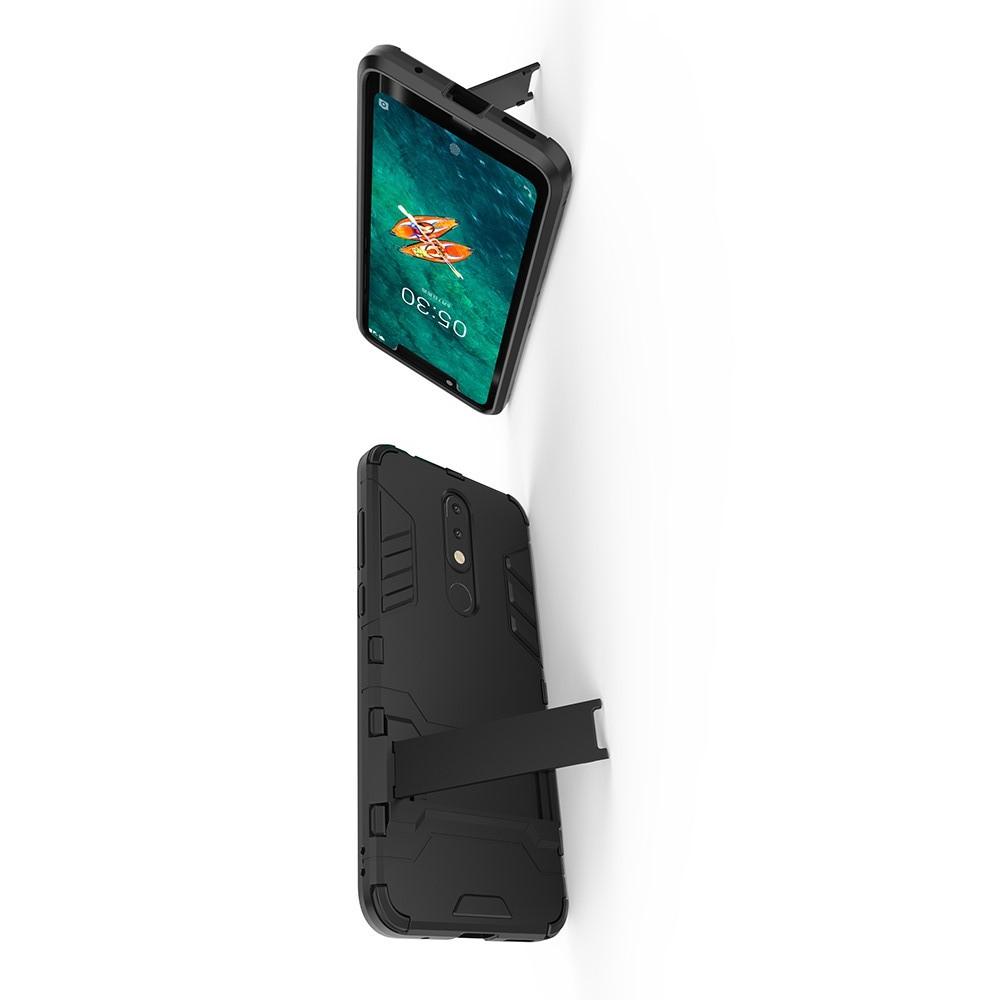 Защитный усиленный гибридный чехол противоударный с подставкой для Nokia 5.1 Plus Черный