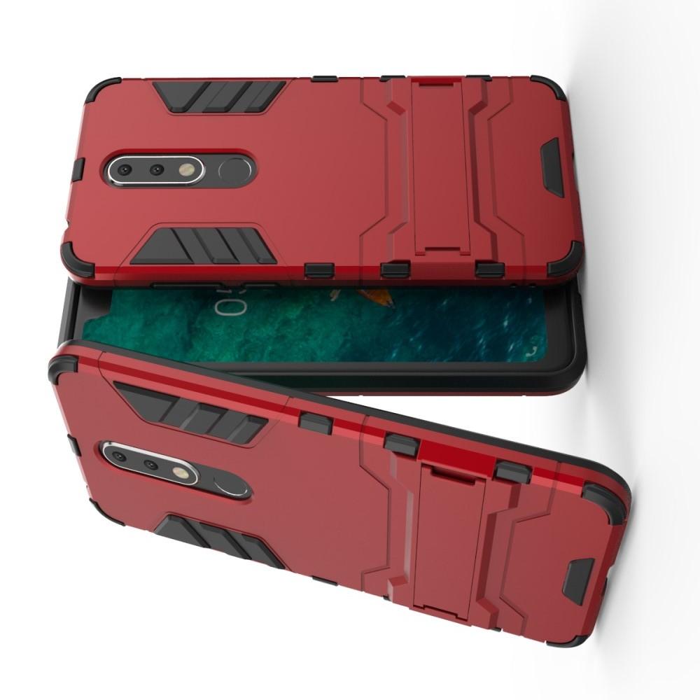 Защитный усиленный гибридный чехол противоударный с подставкой для Nokia 5.1 Plus Красный