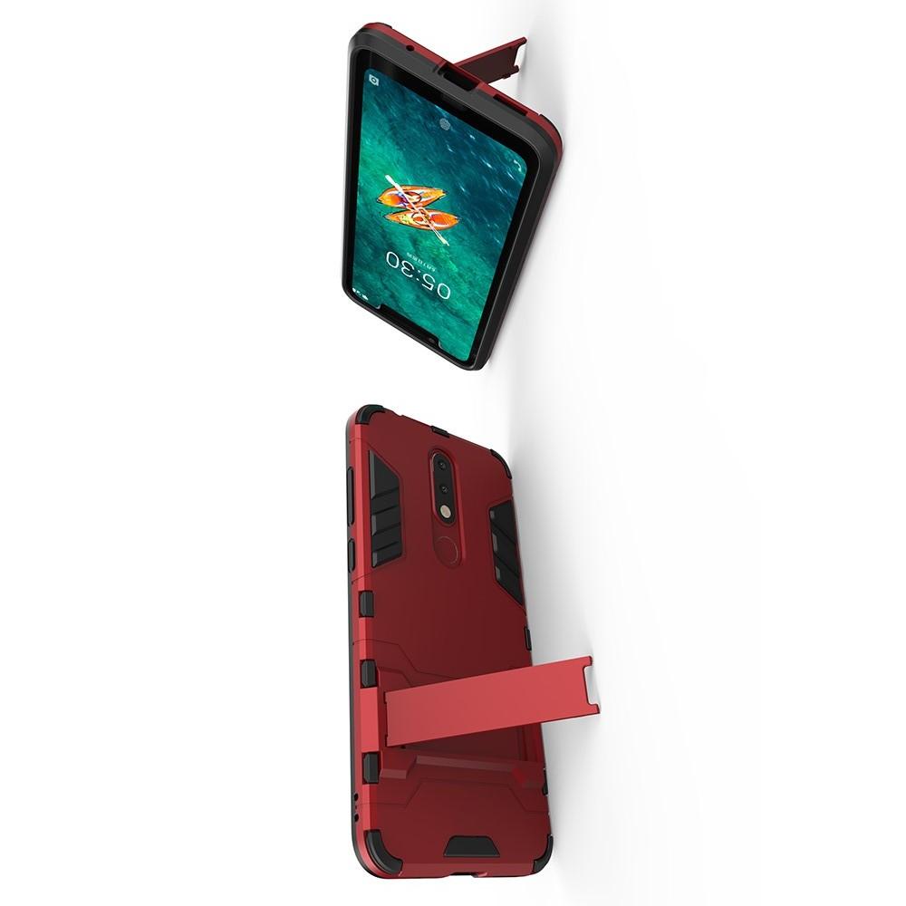 Защитный усиленный гибридный чехол противоударный с подставкой для Nokia 5.1 Plus Красный