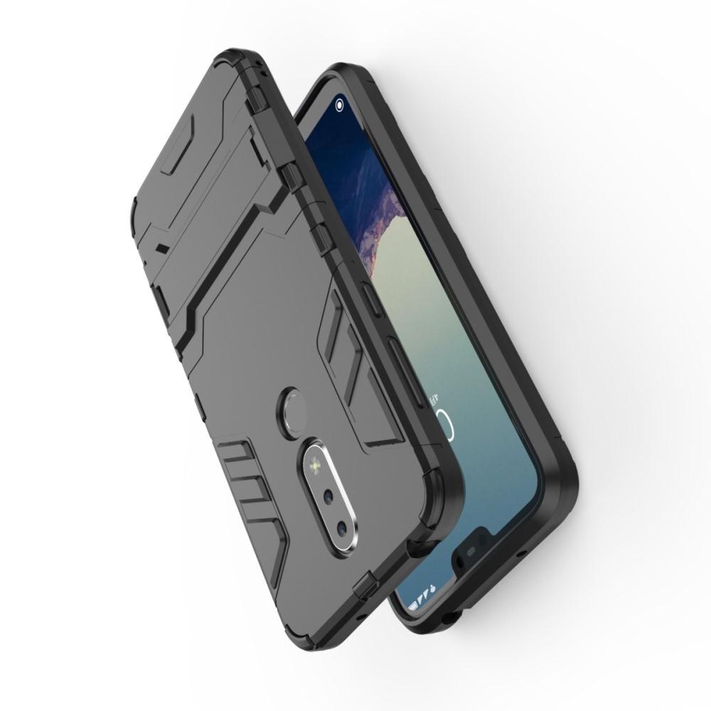Защитный усиленный гибридный чехол противоударный с подставкой для Nokia 6.1 Plus Черный
