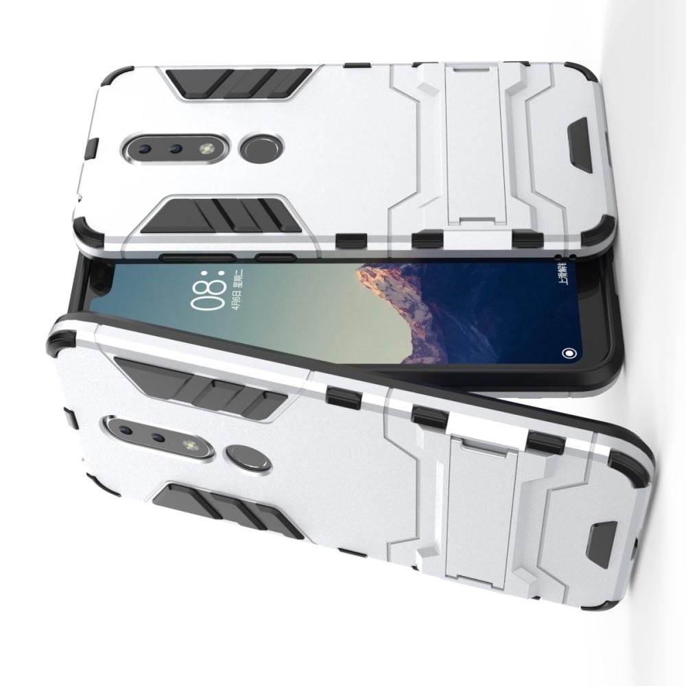 Защитный усиленный гибридный чехол противоударный с подставкой для Nokia 6.1 Plus Белый