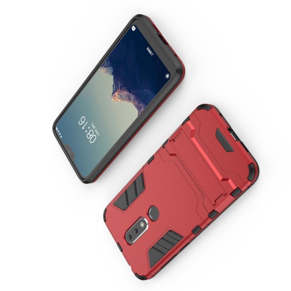 Защитный усиленный гибридный чехол противоударный с подставкой для Nokia 6.1 Plus Красный