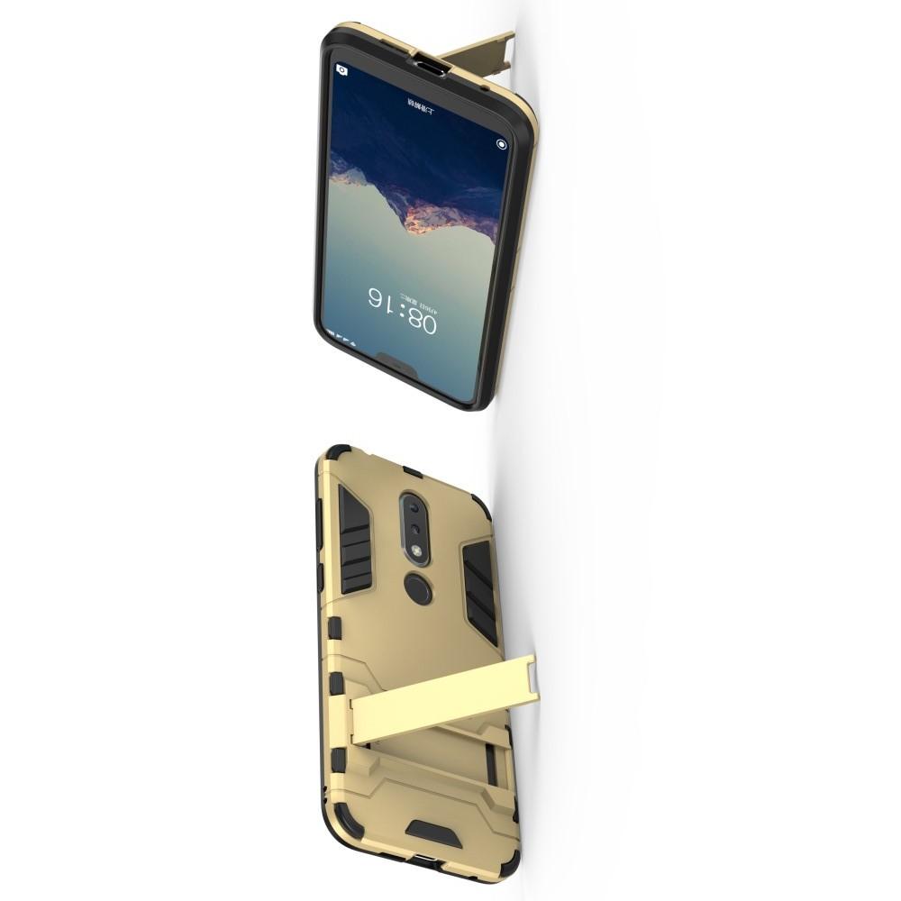 Защитный усиленный гибридный чехол противоударный с подставкой для Nokia 6.1 Plus Золотой