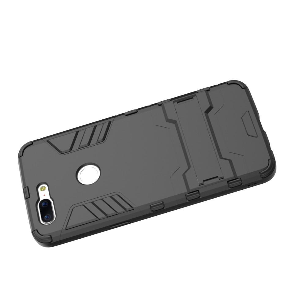Защитный усиленный гибридный чехол противоударный с подставкой для OnePlus 5T Черный