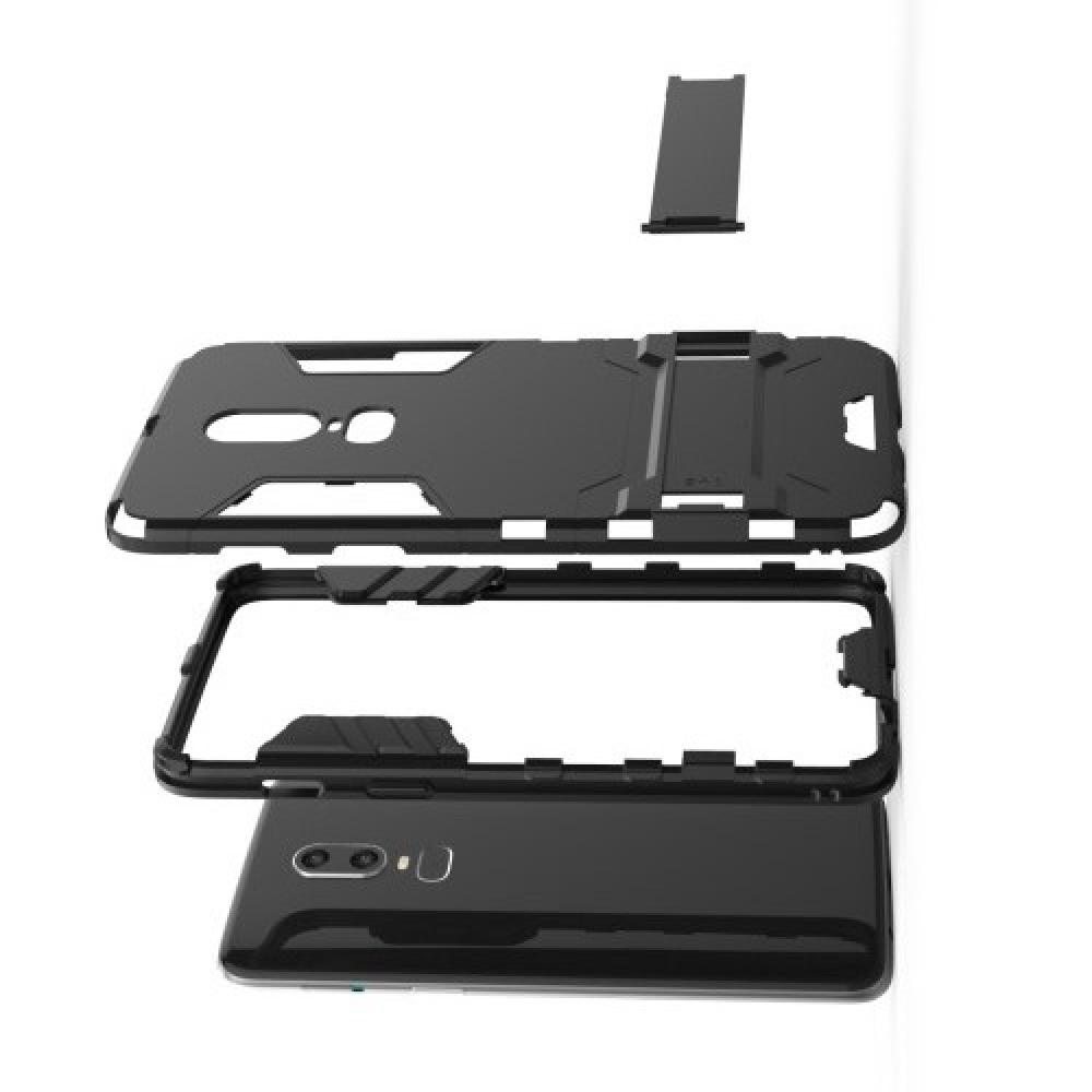 Защитный усиленный гибридный чехол противоударный с подставкой для OnePlus 6 Черный