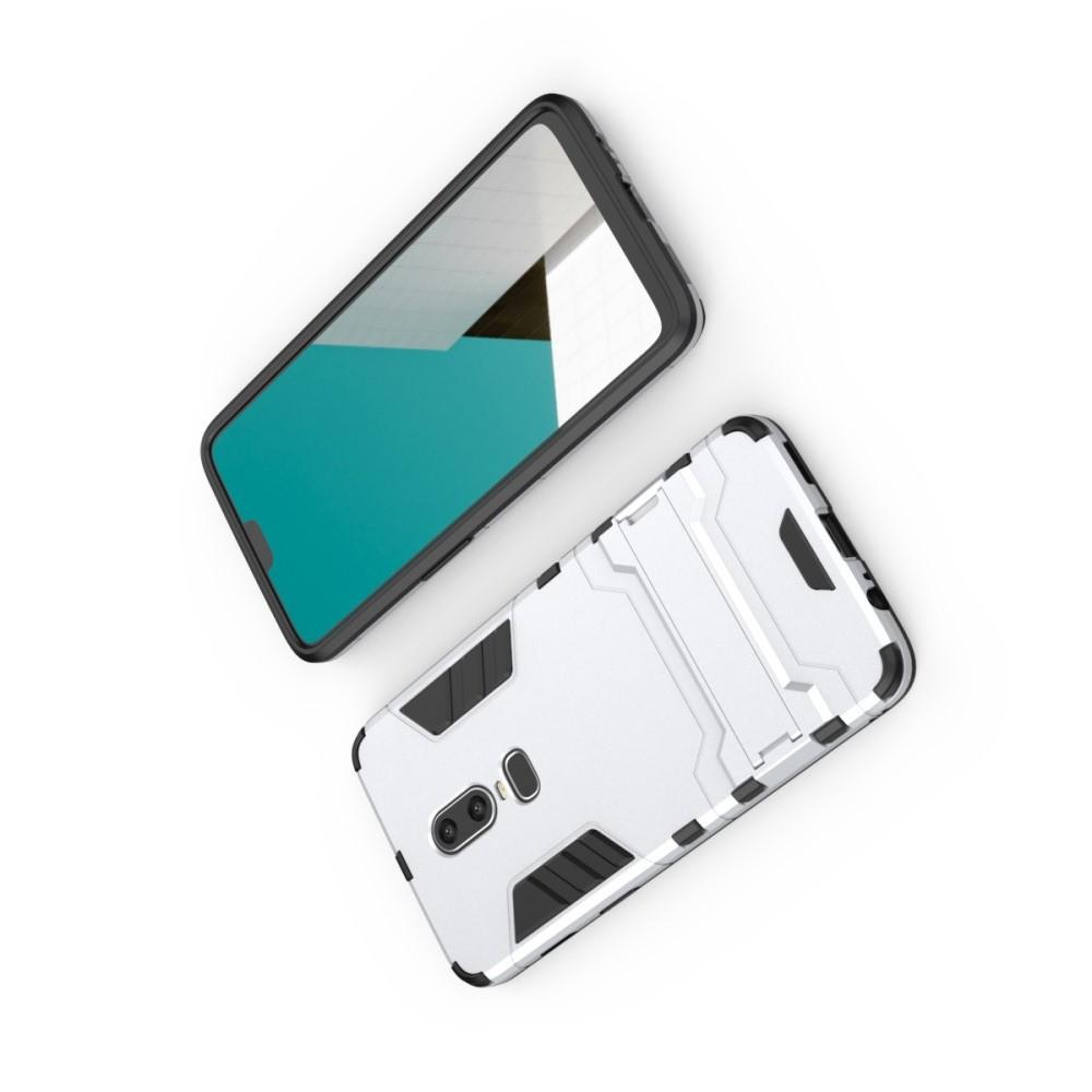 Защитный усиленный гибридный чехол противоударный с подставкой для OnePlus 6 Белый