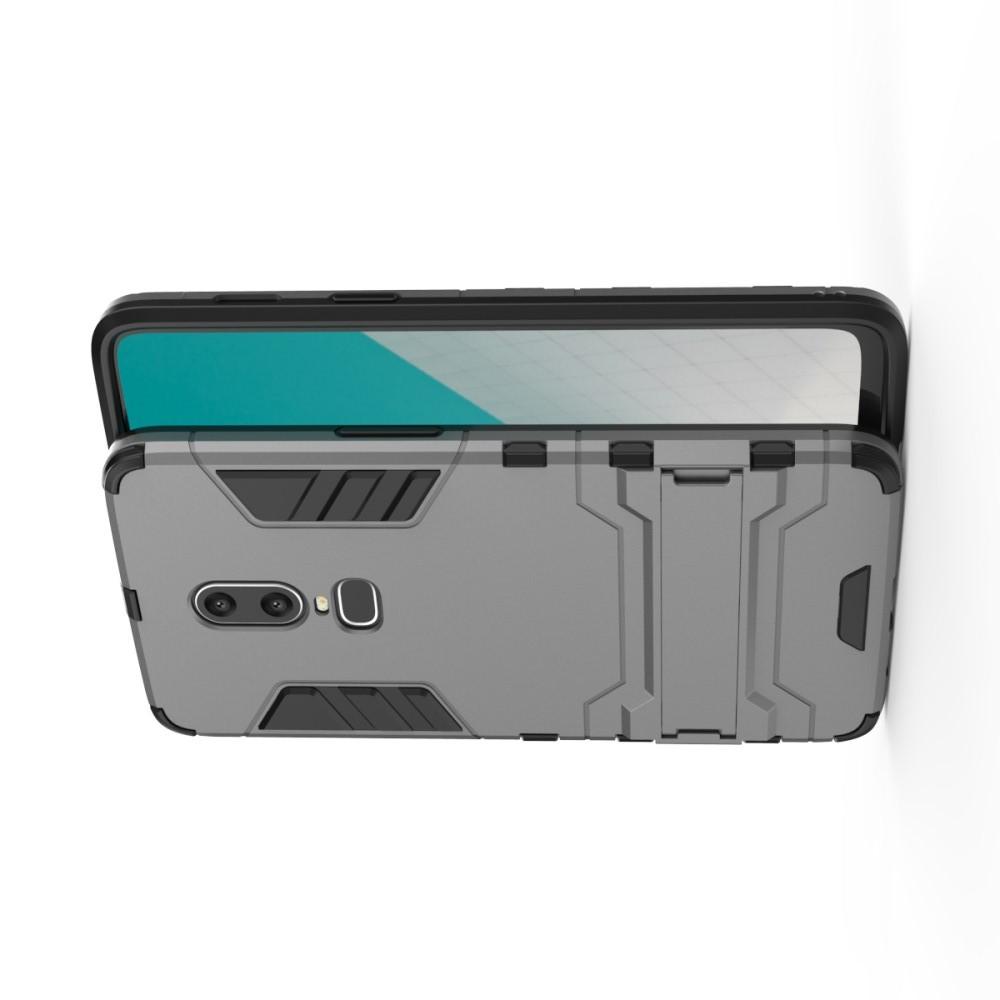 Защитный усиленный гибридный чехол противоударный с подставкой для OnePlus 6 Серый