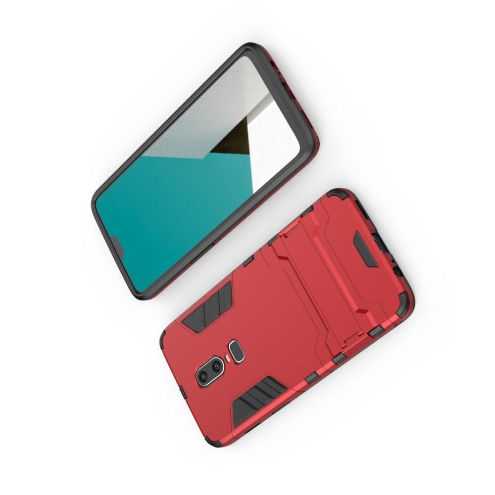 Защитный усиленный гибридный чехол противоударный с подставкой для OnePlus 6 Красный