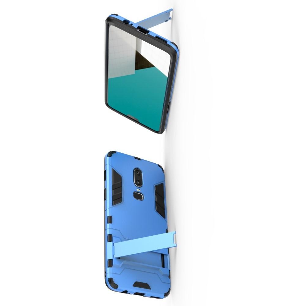 Защитный усиленный гибридный чехол противоударный с подставкой для OnePlus 6 Голубой