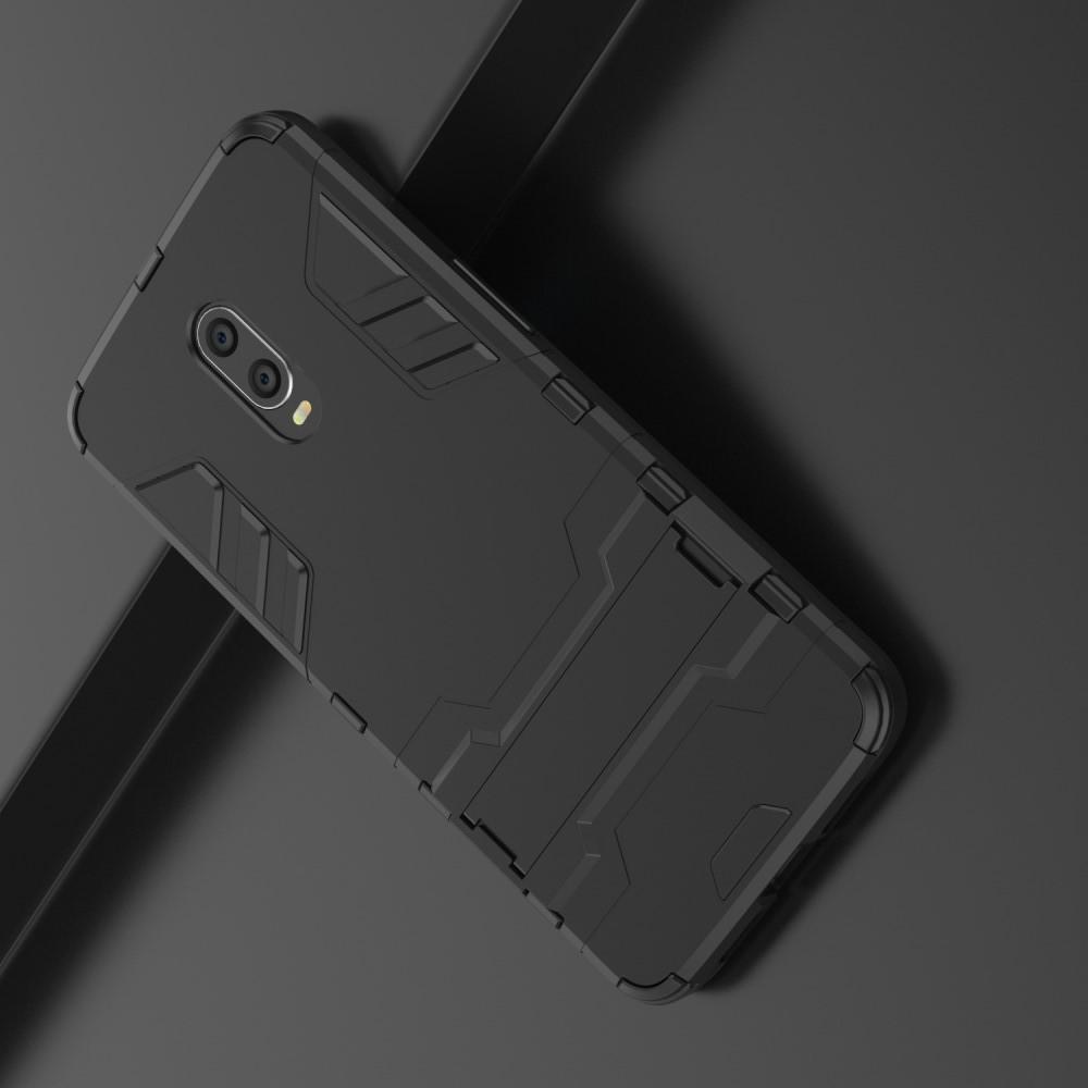 Защитный усиленный гибридный чехол противоударный с подставкой для OnePlus 7 Черный