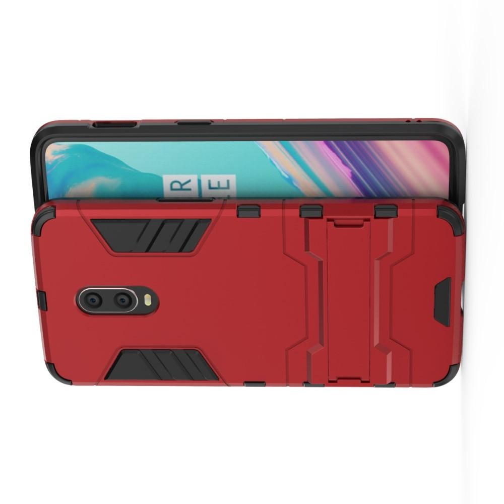Защитный усиленный гибридный чехол противоударный с подставкой для OnePlus 7 Красный