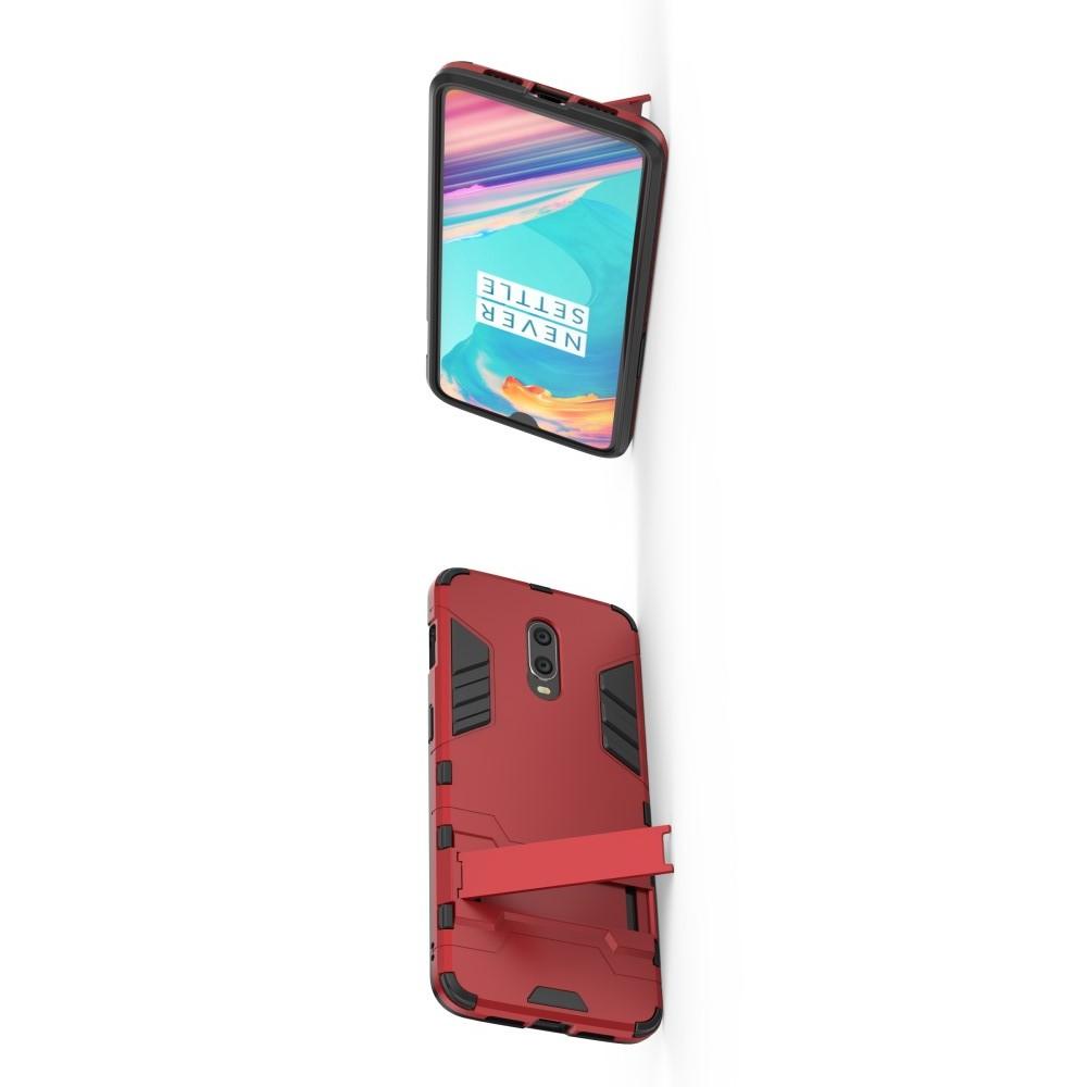 Защитный усиленный гибридный чехол противоударный с подставкой для OnePlus 7 Красный