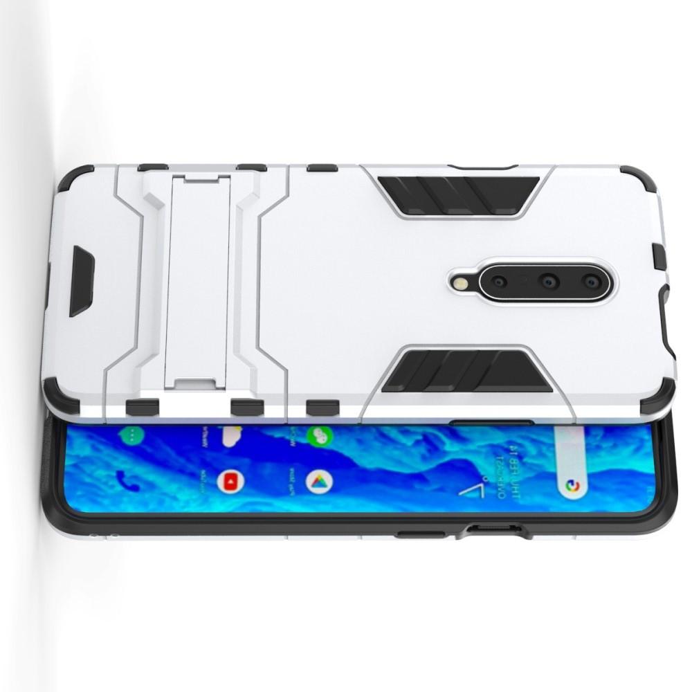 Защитный усиленный гибридный чехол противоударный с подставкой для OnePlus 7 Pro Белый