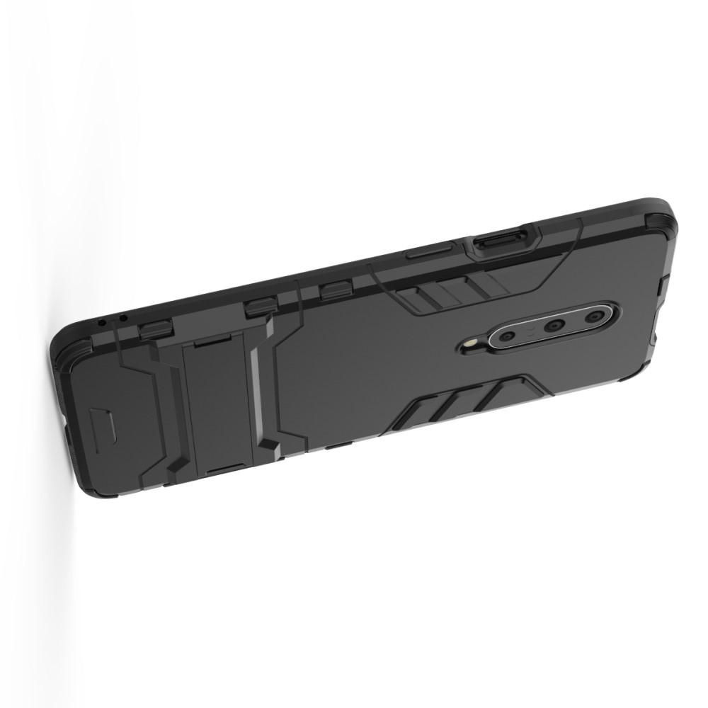 Защитный усиленный гибридный чехол противоударный с подставкой для OnePlus 7 Pro Черный
