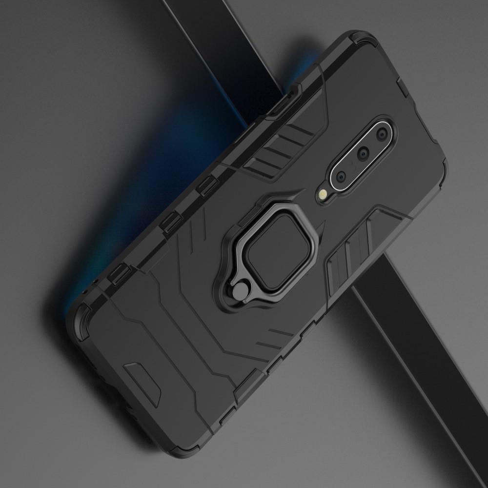 Защитный усиленный гибридный чехол противоударный с подставкой для OnePlus 7 Pro Черный