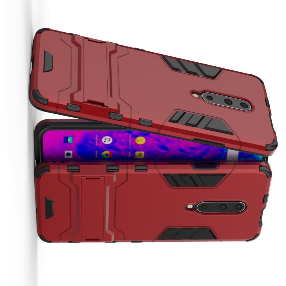 Защитный усиленный гибридный чехол противоударный с подставкой для OnePlus 7 Pro Красный