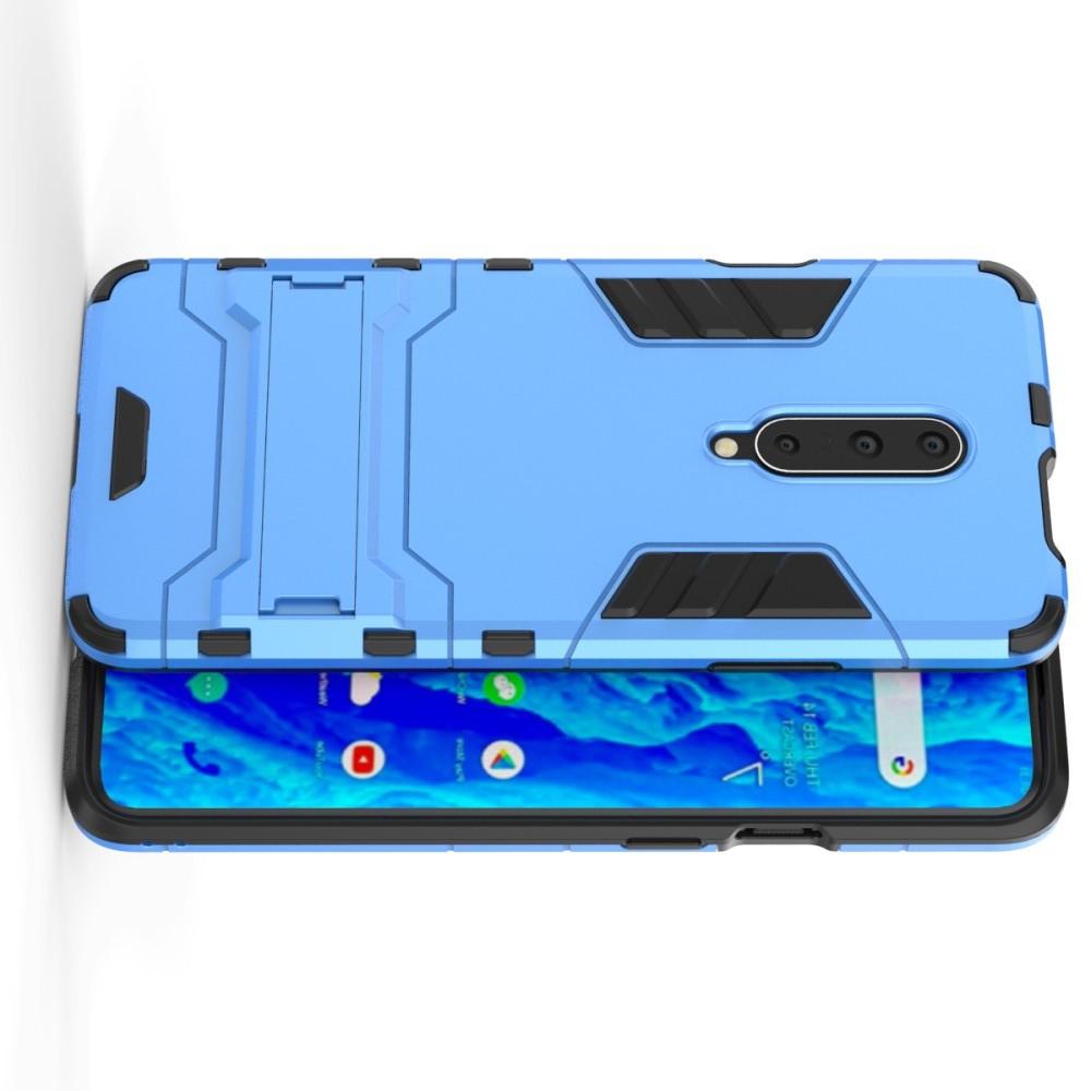 Защитный усиленный гибридный чехол противоударный с подставкой для OnePlus 7 Pro Синий
