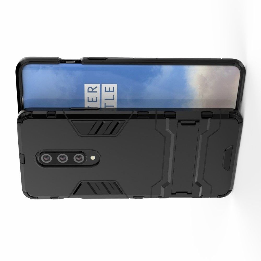 Защитный усиленный гибридный чехол противоударный с подставкой для OnePlus 8 Черный