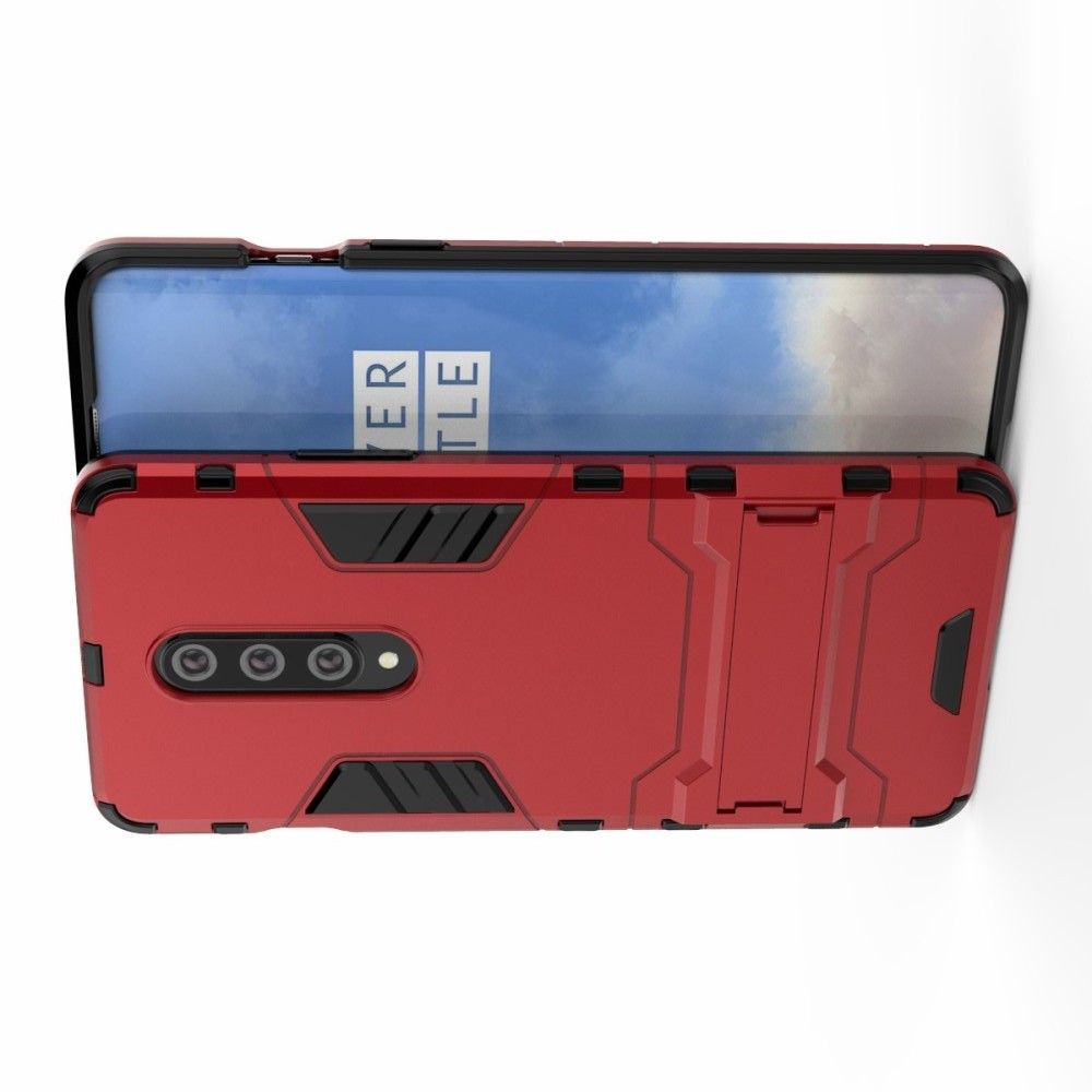 Защитный усиленный гибридный чехол противоударный с подставкой для OnePlus 8 Красный