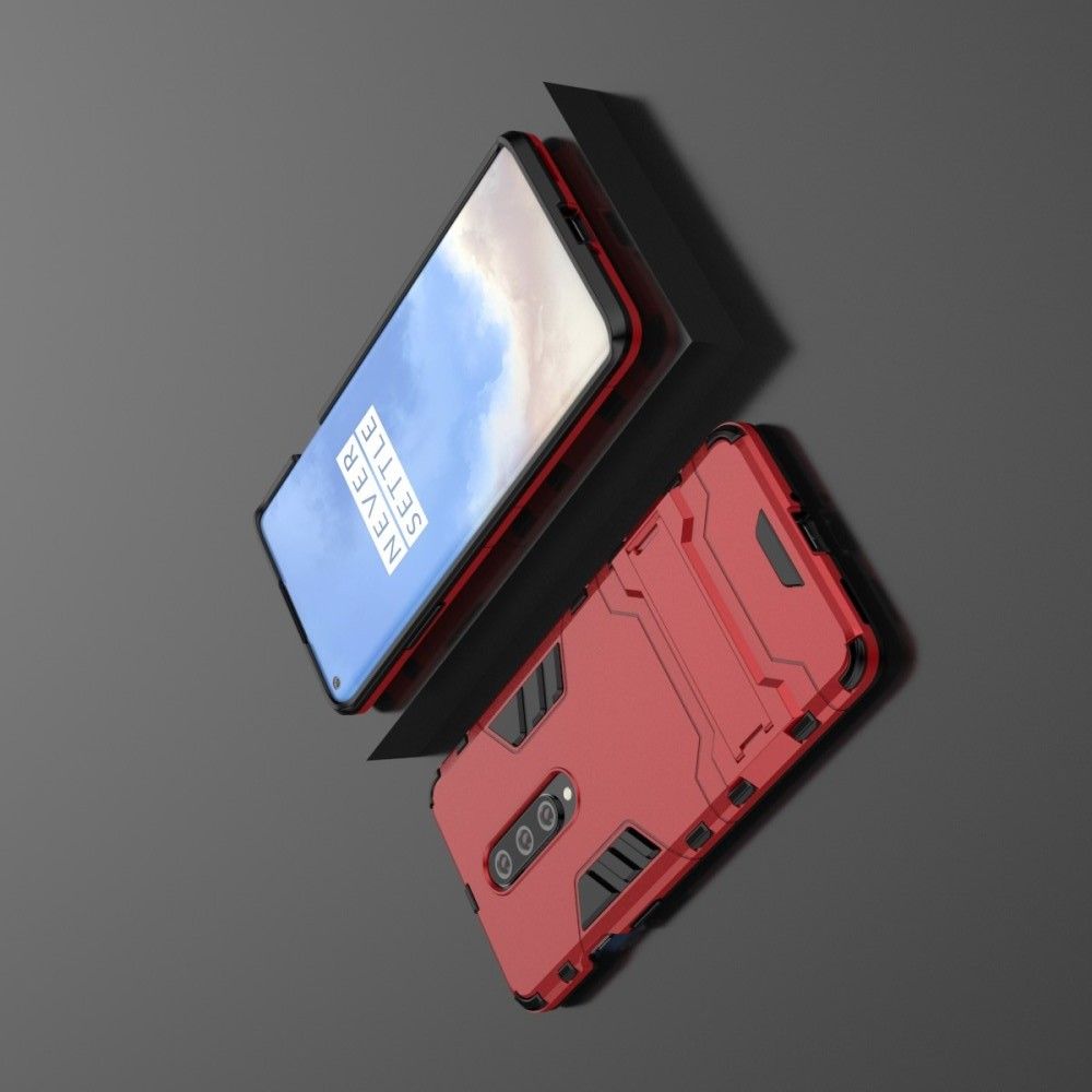 Защитный усиленный гибридный чехол противоударный с подставкой для OnePlus 8 Красный