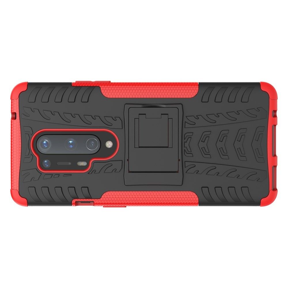 Защитный усиленный гибридный чехол противоударный с подставкой для OnePlus 8 Pro Красный