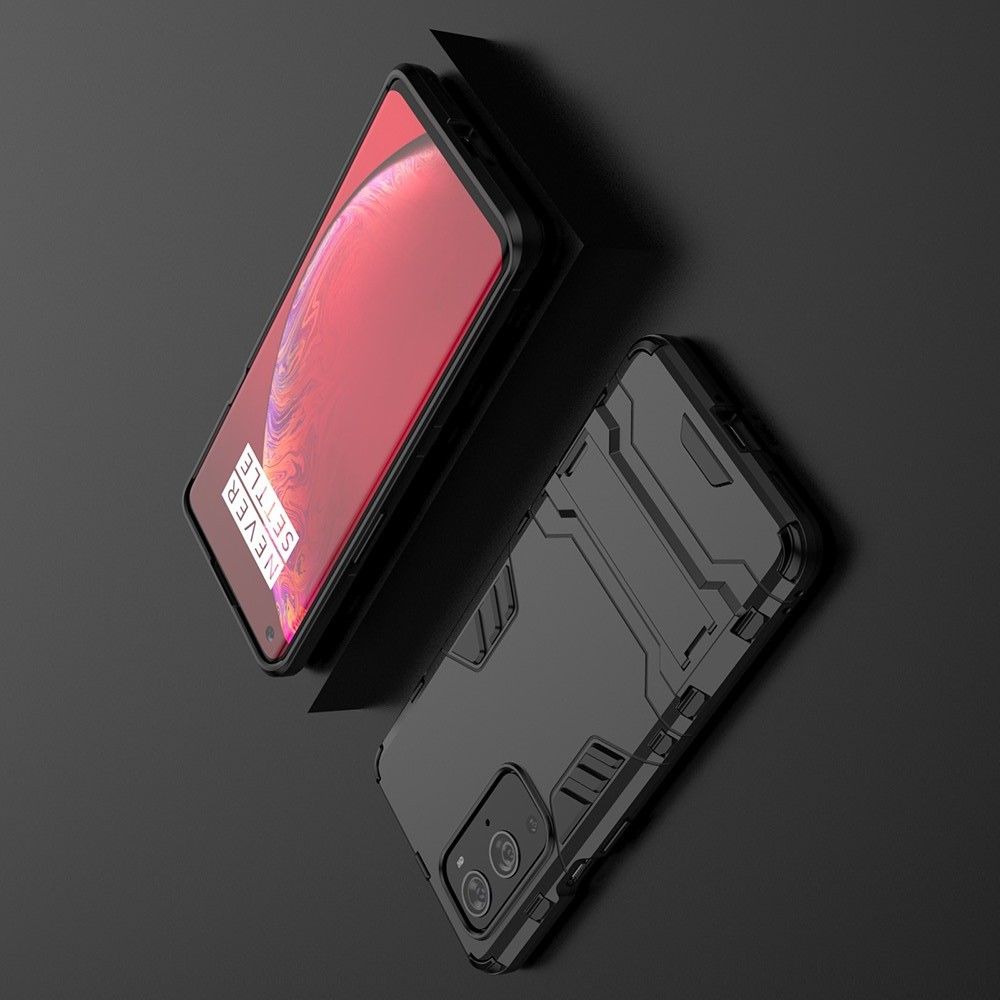 Защитный усиленный гибридный чехол противоударный с подставкой для OnePlus 9 Pro Черный