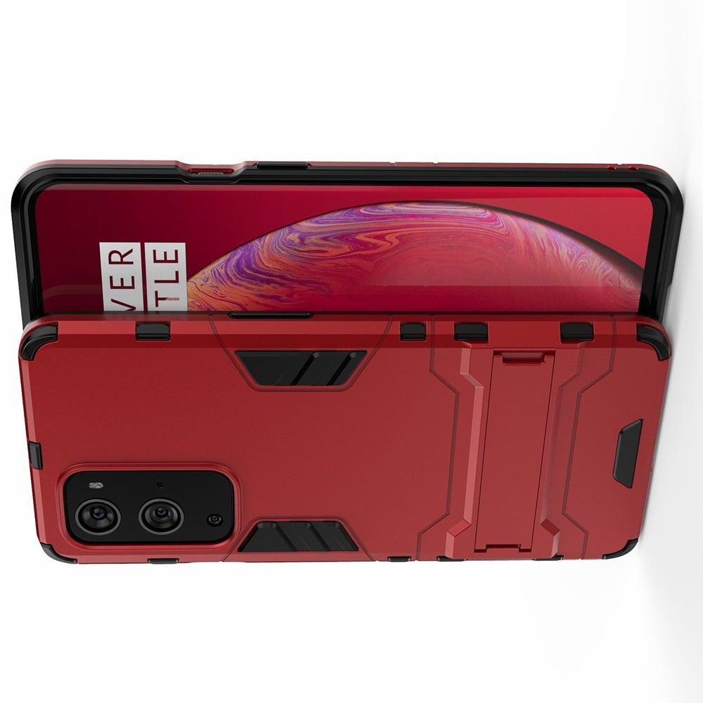 Защитный усиленный гибридный чехол противоударный с подставкой для OnePlus 9 Pro Красный