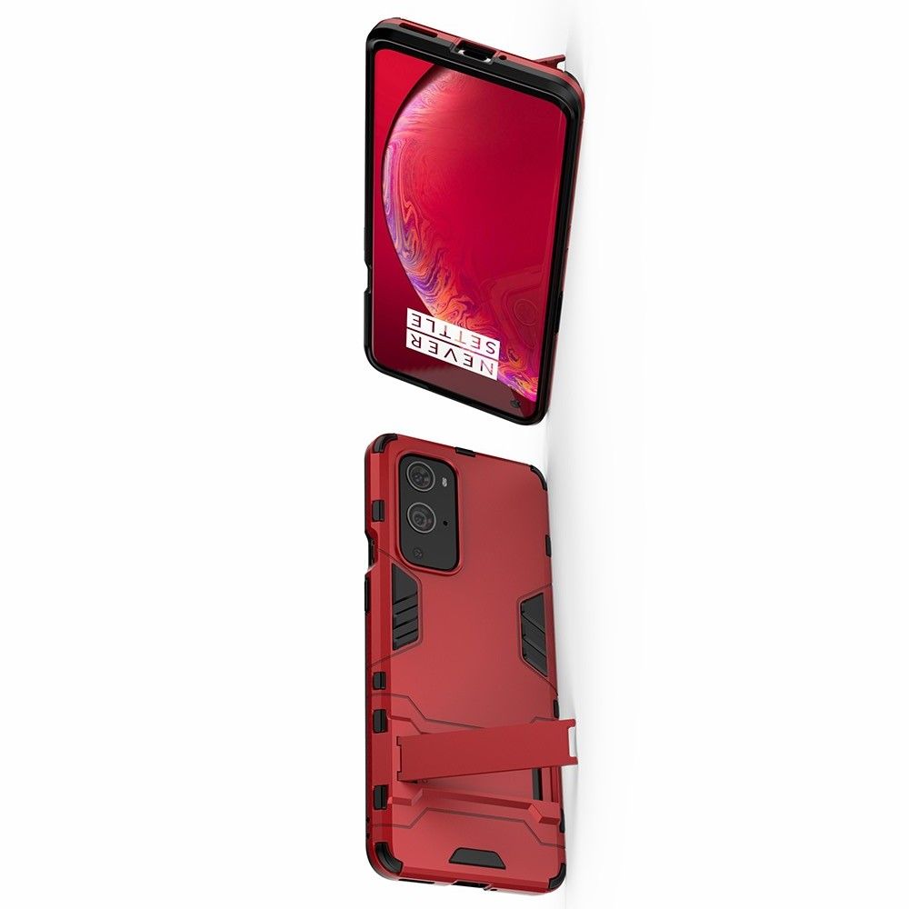 Защитный усиленный гибридный чехол противоударный с подставкой для OnePlus 9 Pro Красный