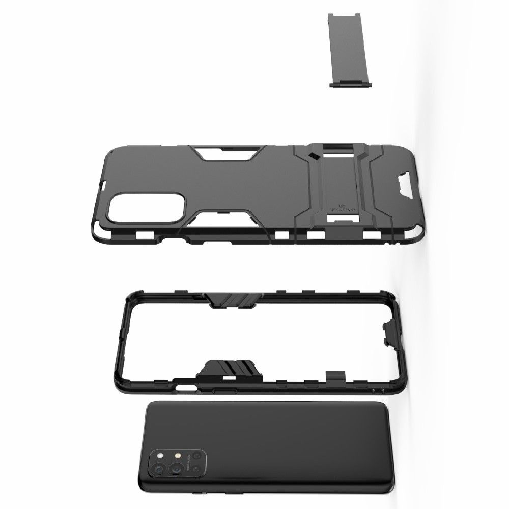 Защитный усиленный гибридный чехол противоударный с подставкой для OnePlus 9R Черный