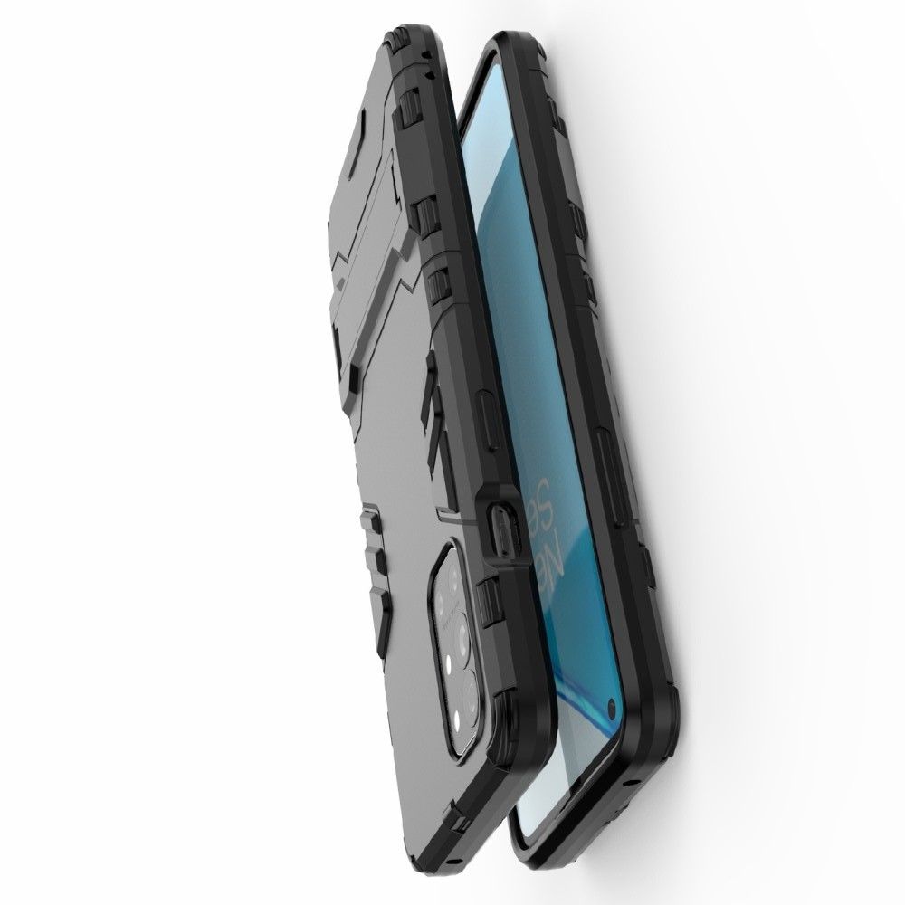 Защитный усиленный гибридный чехол противоударный с подставкой для OnePlus 9R Черный