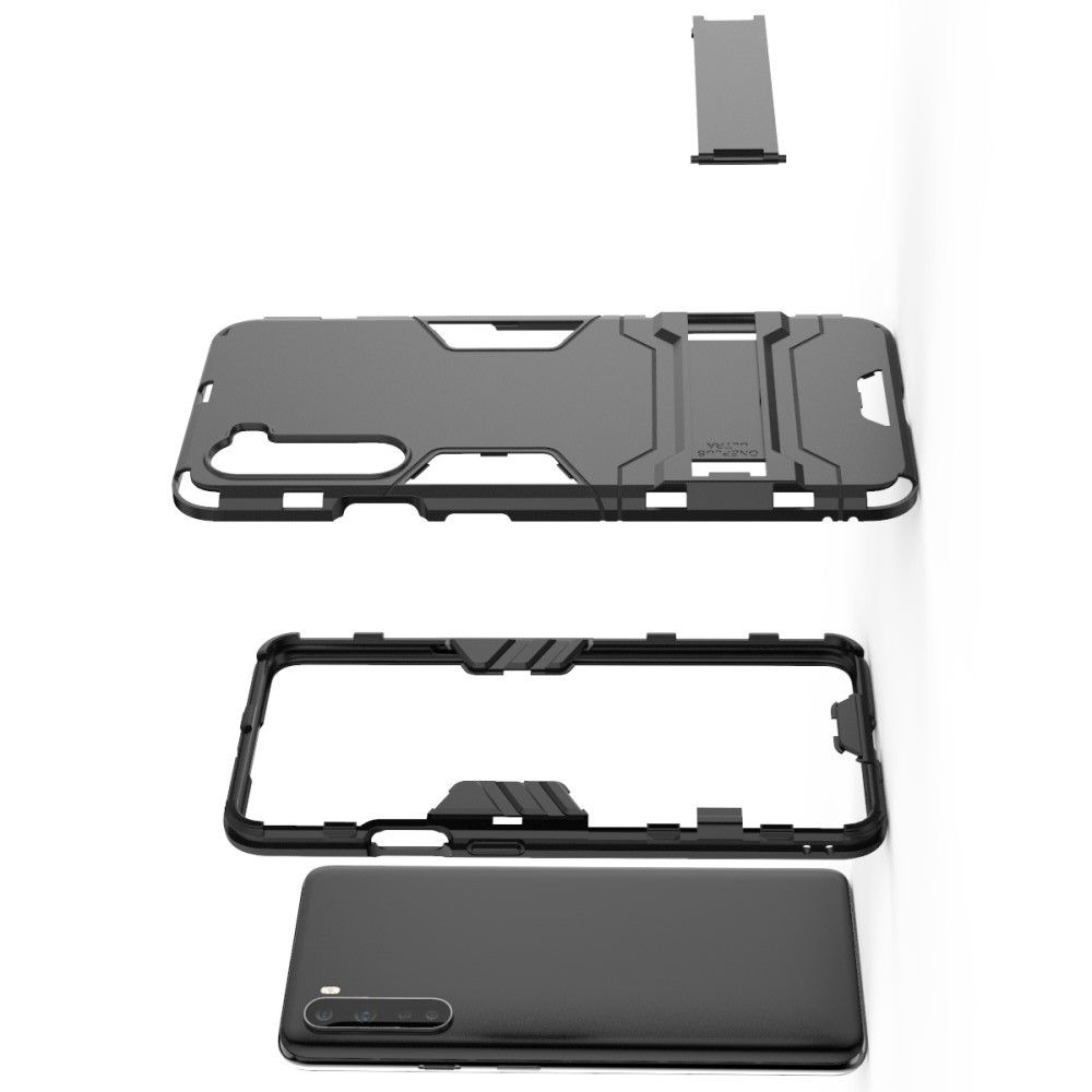 Защитный усиленный гибридный чехол противоударный с подставкой для OnePlus NORD Черный