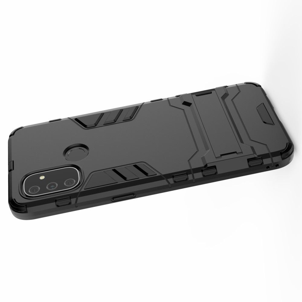 Защитный усиленный гибридный чехол противоударный с подставкой для OnePlus NORD N100 Черный