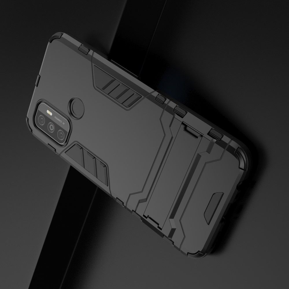 Защитный усиленный гибридный чехол противоударный с подставкой для Oppo A53 (2020) Черный