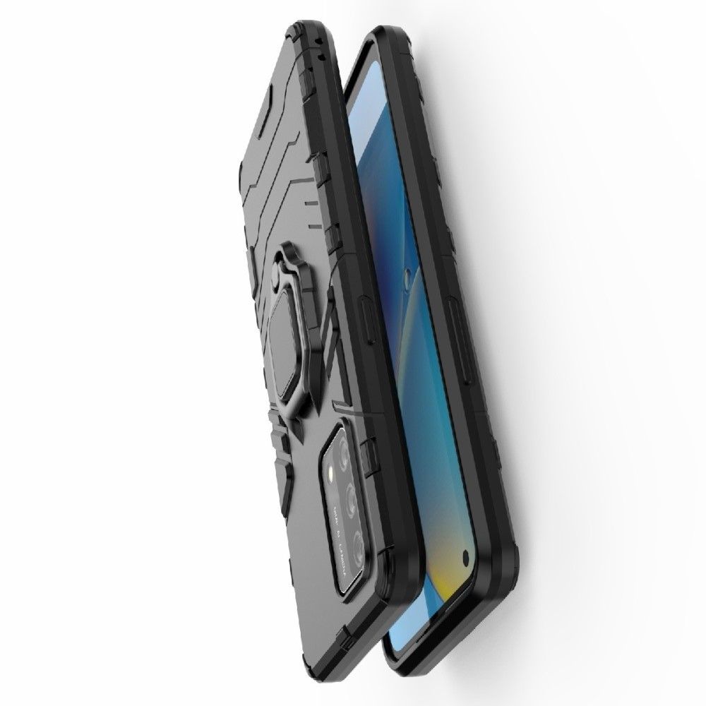 Защитный усиленный гибридный чехол противоударный с подставкой для Oppo A74 Черный