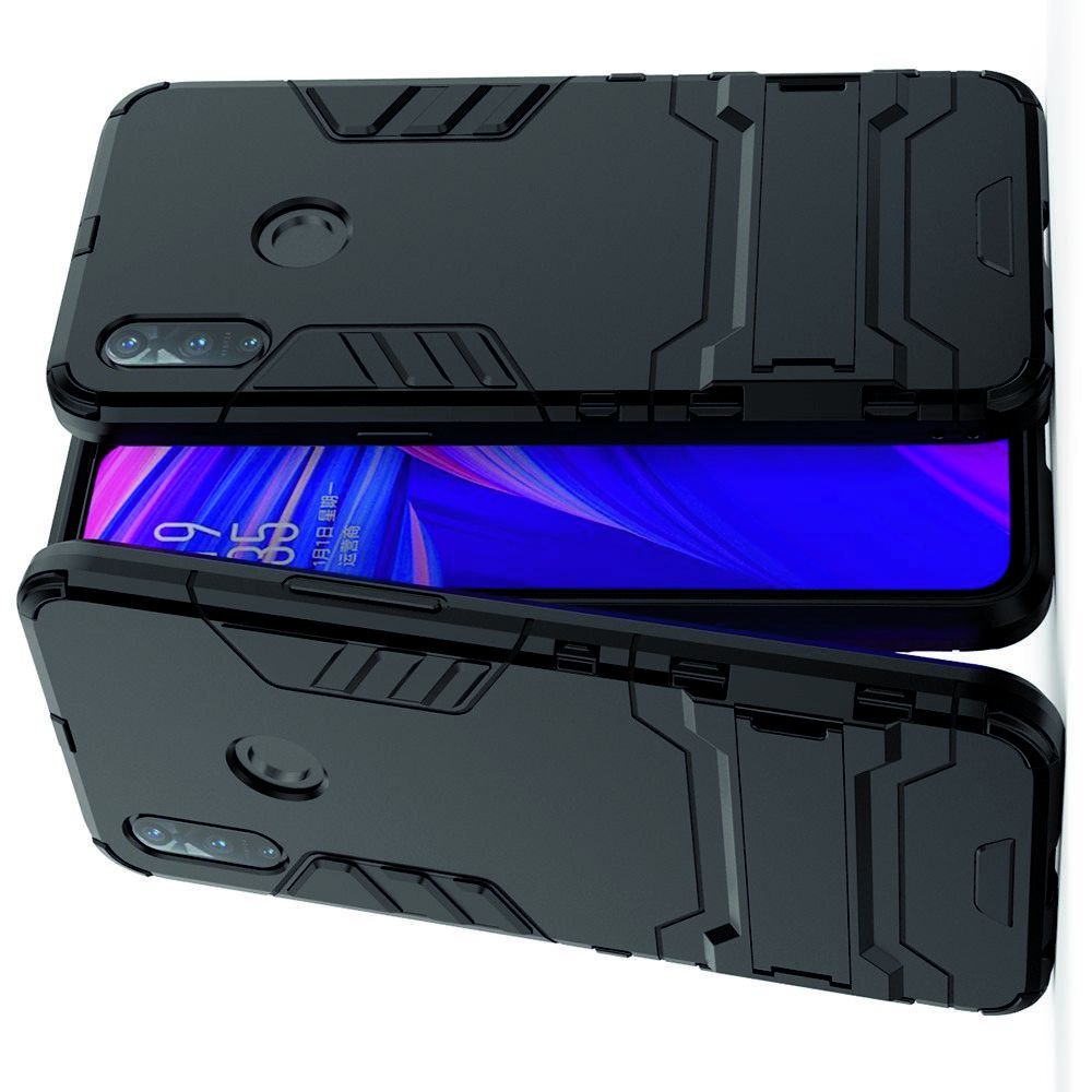 Защитный усиленный гибридный чехол противоударный с подставкой для Oppo Realme 3 Черный