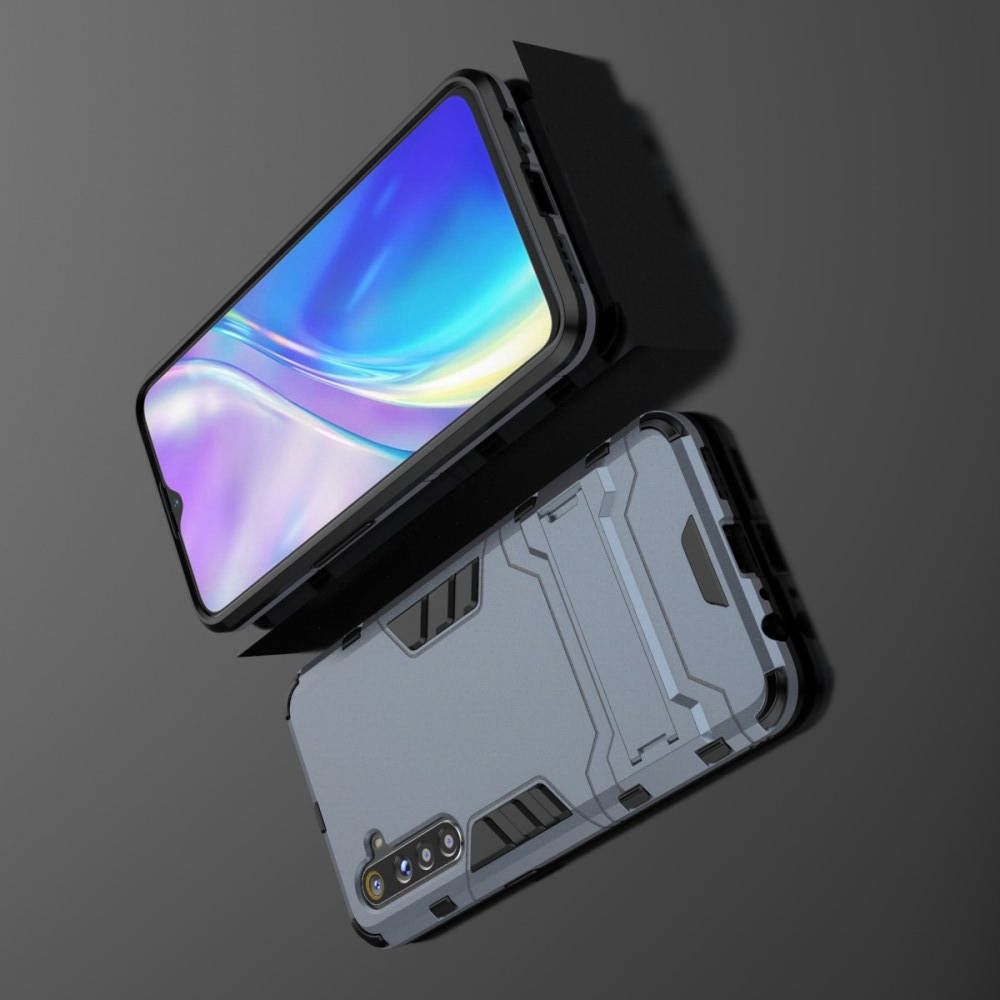 Защитный усиленный гибридный чехол противоударный с подставкой для OPPO Realme XT Синий