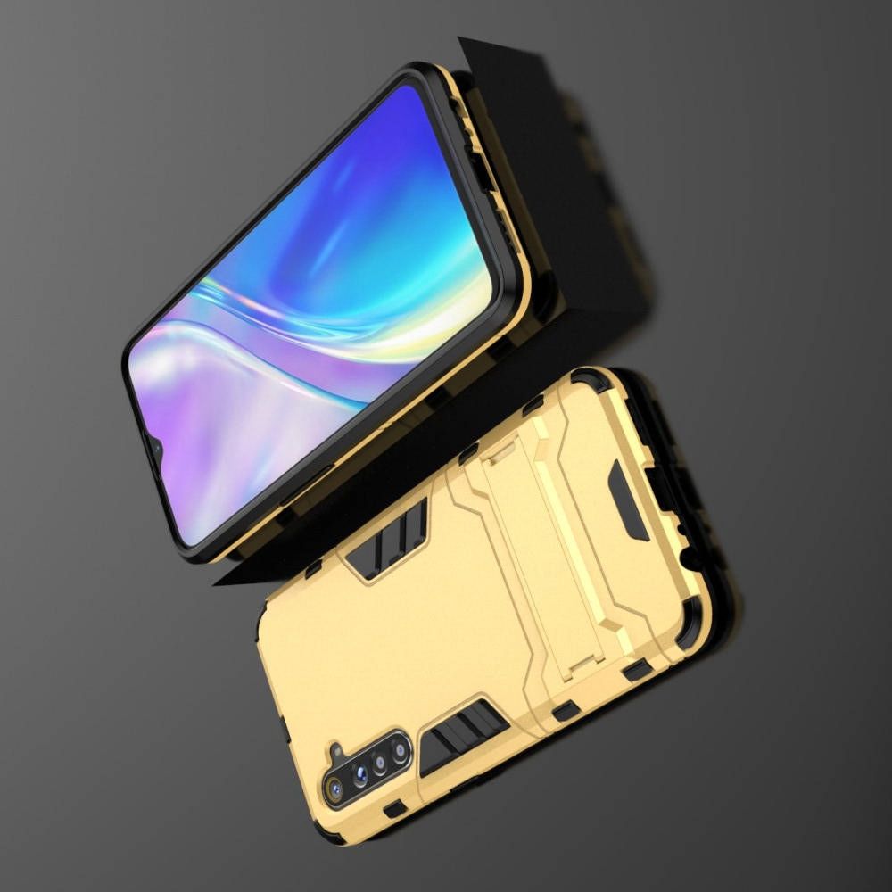 Защитный усиленный гибридный чехол противоударный с подставкой для OPPO Realme XT Золотой