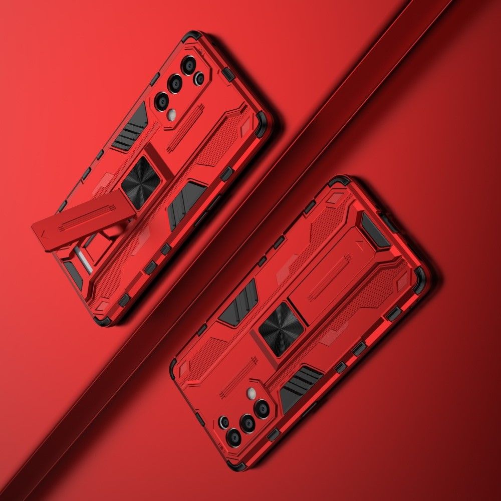 Защитный усиленный гибридный чехол противоударный с подставкой для Oppo Reno 5 Pro Красный