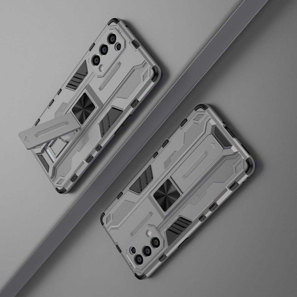 Защитный усиленный гибридный чехол противоударный с подставкой для Oppo Reno 5 Pro Серый