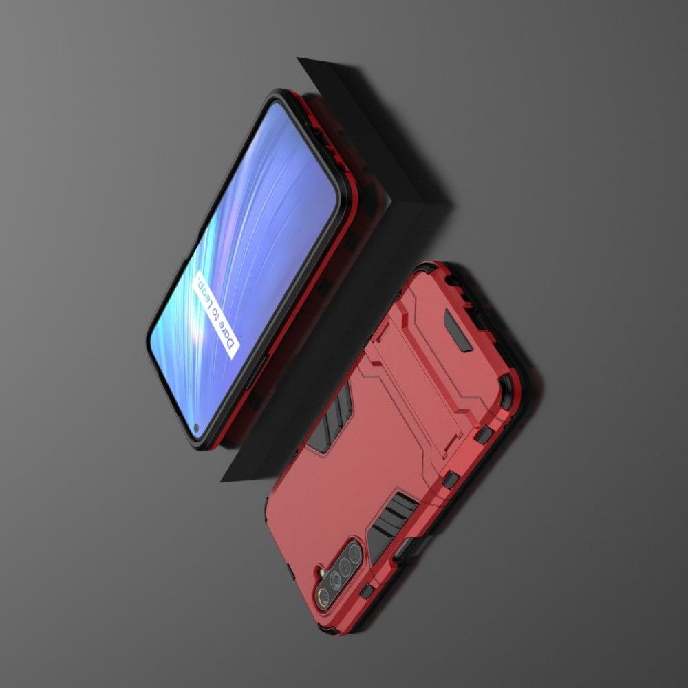Защитный усиленный гибридный чехол противоударный с подставкой для Realme 6 Красный
