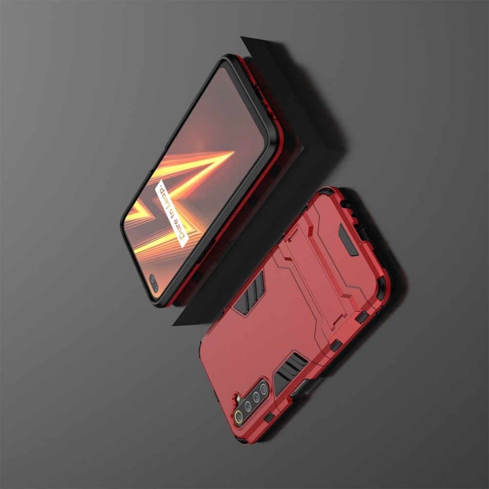 Защитный усиленный гибридный чехол противоударный с подставкой для Realme 6 Pro Красный