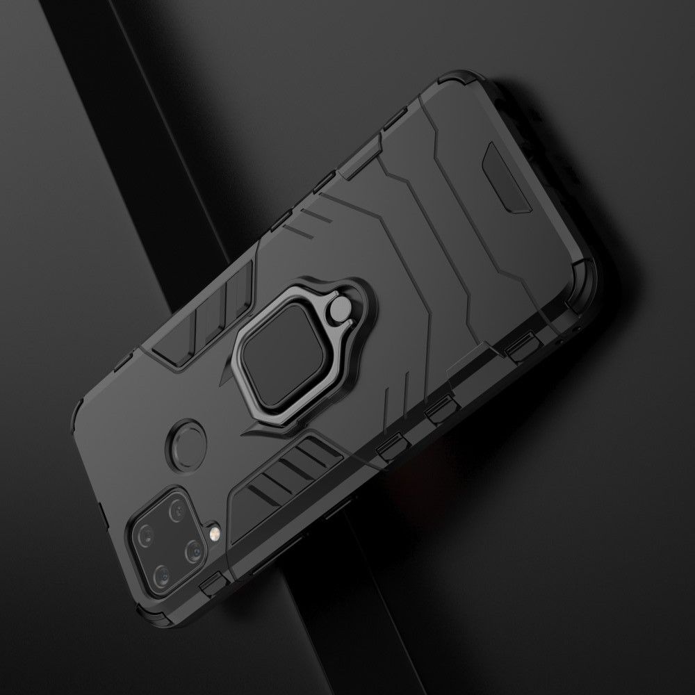 Защитный усиленный гибридный чехол противоударный с подставкой для Realme C15 Черный