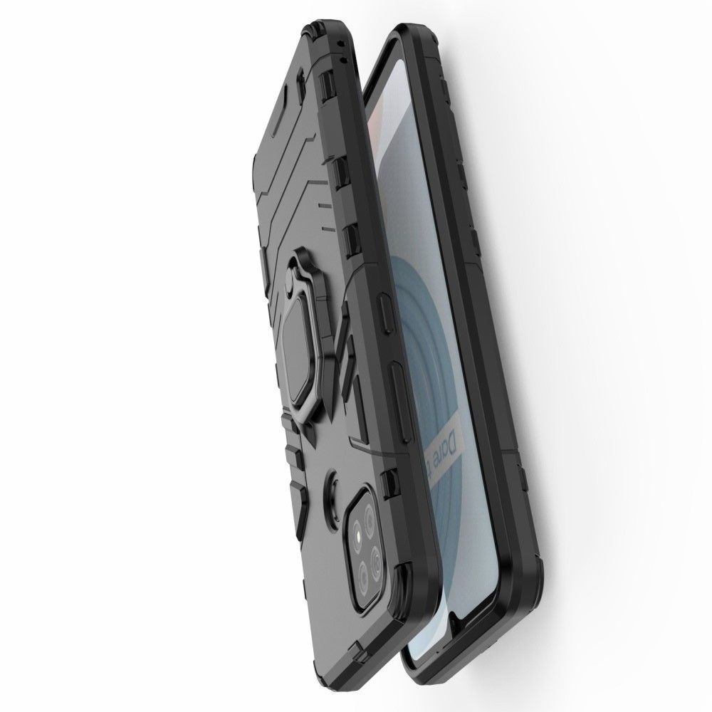 Защитный усиленный гибридный чехол противоударный с подставкой для Realme C21 Черный