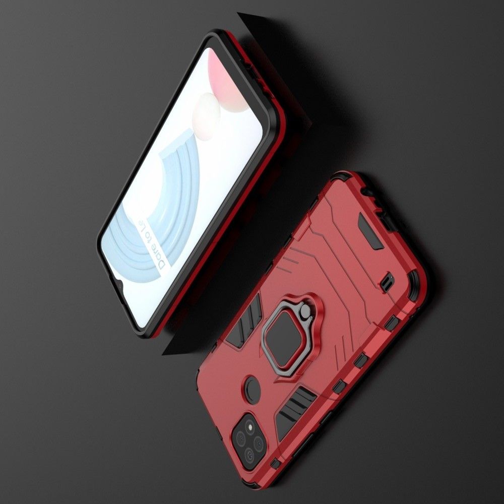 Защитный усиленный гибридный чехол противоударный с подставкой для Realme C21 Красный