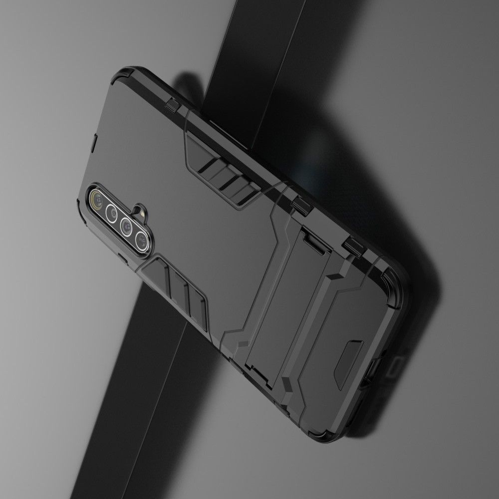 Защитный усиленный гибридный чехол противоударный с подставкой для Realme X3 Superzoom Черный