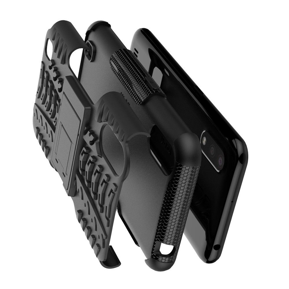 Защитный усиленный гибридный чехол противоударный с подставкой для Samsung Galaxy A01 Черный